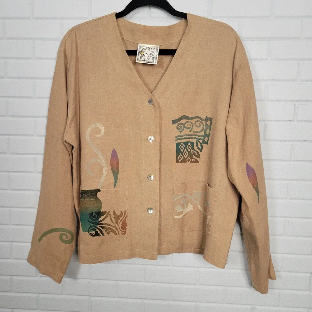 Play Alegre jacket handpainted linen size M/L lagenlook artsy‎ oversized